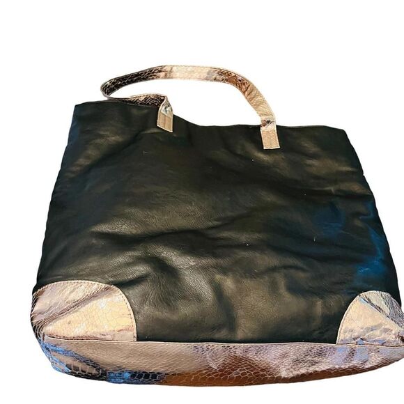 Jimmy Choo Parfums Shopper Tote Bag Black Vegan Faux Leather Snake Metallic Used - Picture 5 of 9